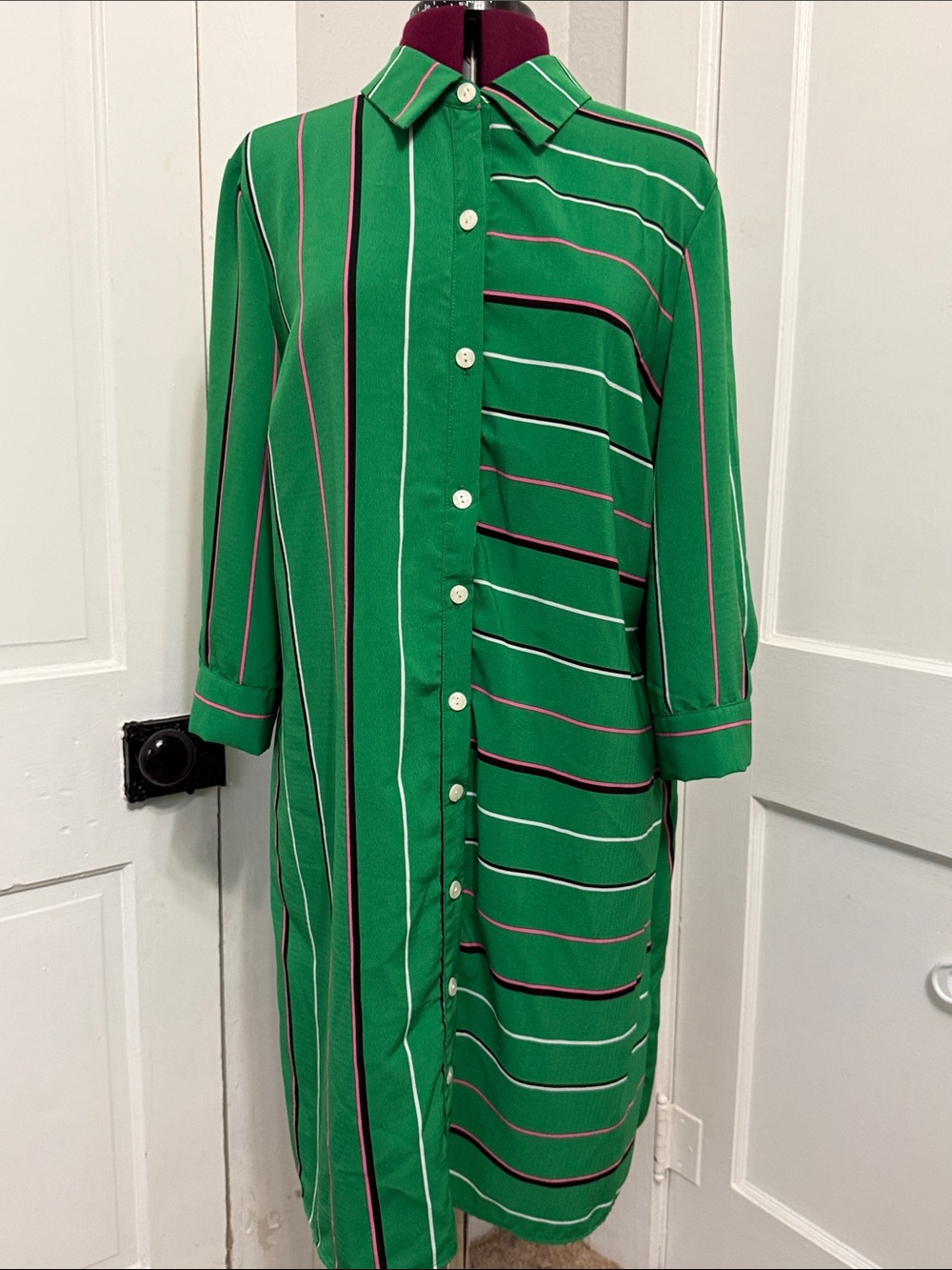 MSK Green Striped Midi Shirt Dress